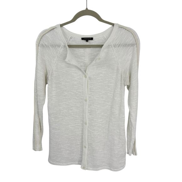 Lafayette 148 New York Knit Linen Blend Button Cardigan White Medium Round neck - Picture 11 of 11